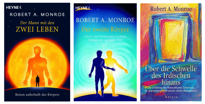 Titelbilder von Bob Monroes drei Bücher in Deutsch 